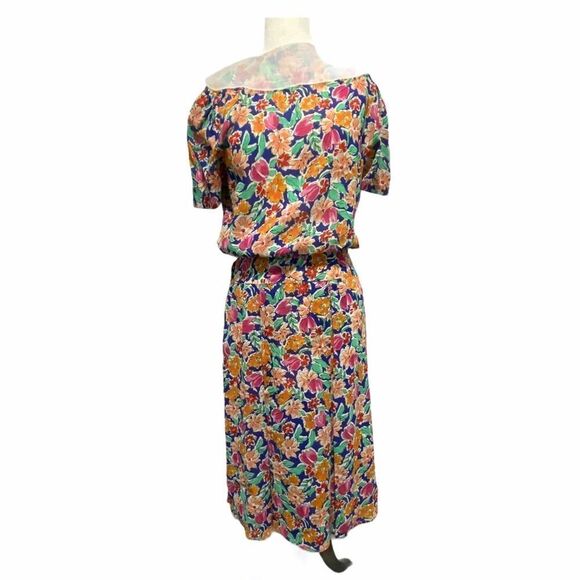 Neiman Marcus Vintage Floral Tropical Print Midi Dress Size 10 - Picture 16 of 16